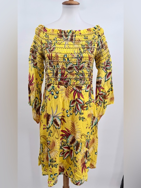 FARM RIO Bria Yellow Jungle Motif Smocked Mini Dress NWT - Picture 2 of 8
